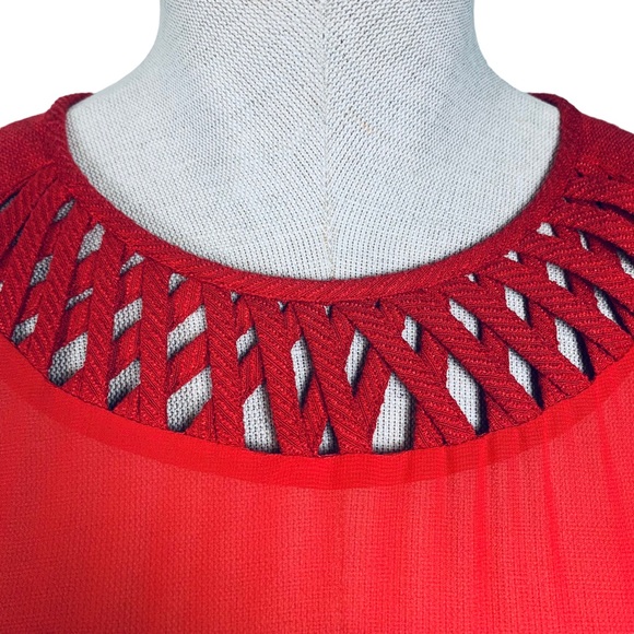 Maeve Red Dress with Sheer Panel and Criss Cross Neckline sz 0 - Picture 11 of 16